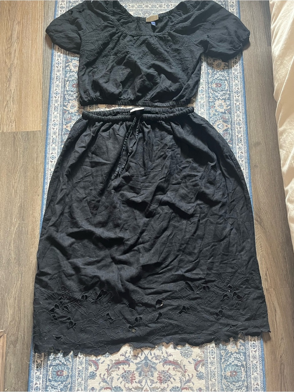Black Embroidered Two-Piece Midi Dress